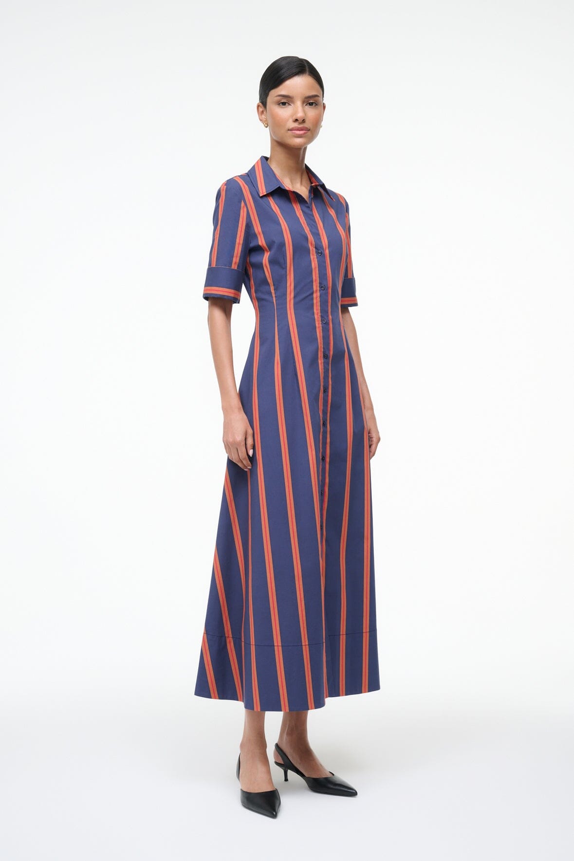 Image JOAN DRESS | RAILROAD STRIPE 3 of 6 and Clicking this image will trigger a zoom pop-up