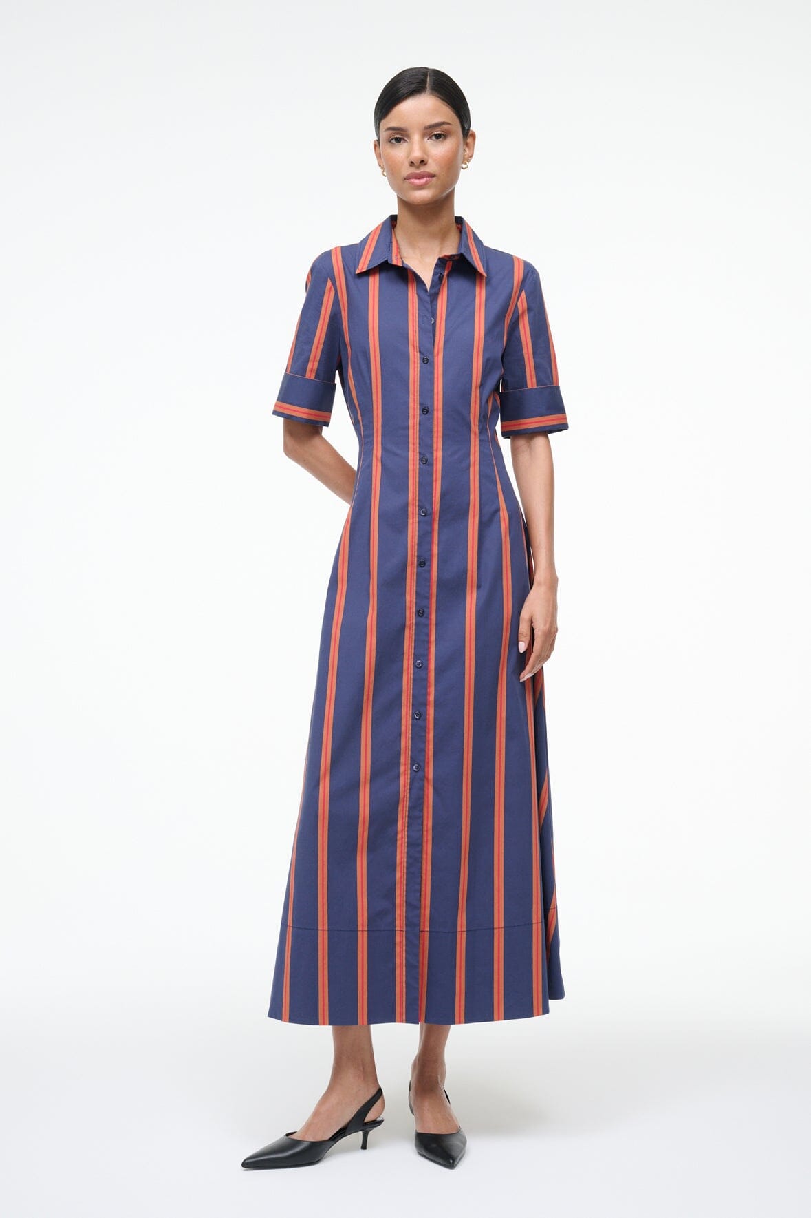 Image JOAN DRESS | RAILROAD STRIPE 2 of 6 and Clicking this image will trigger a zoom pop-up