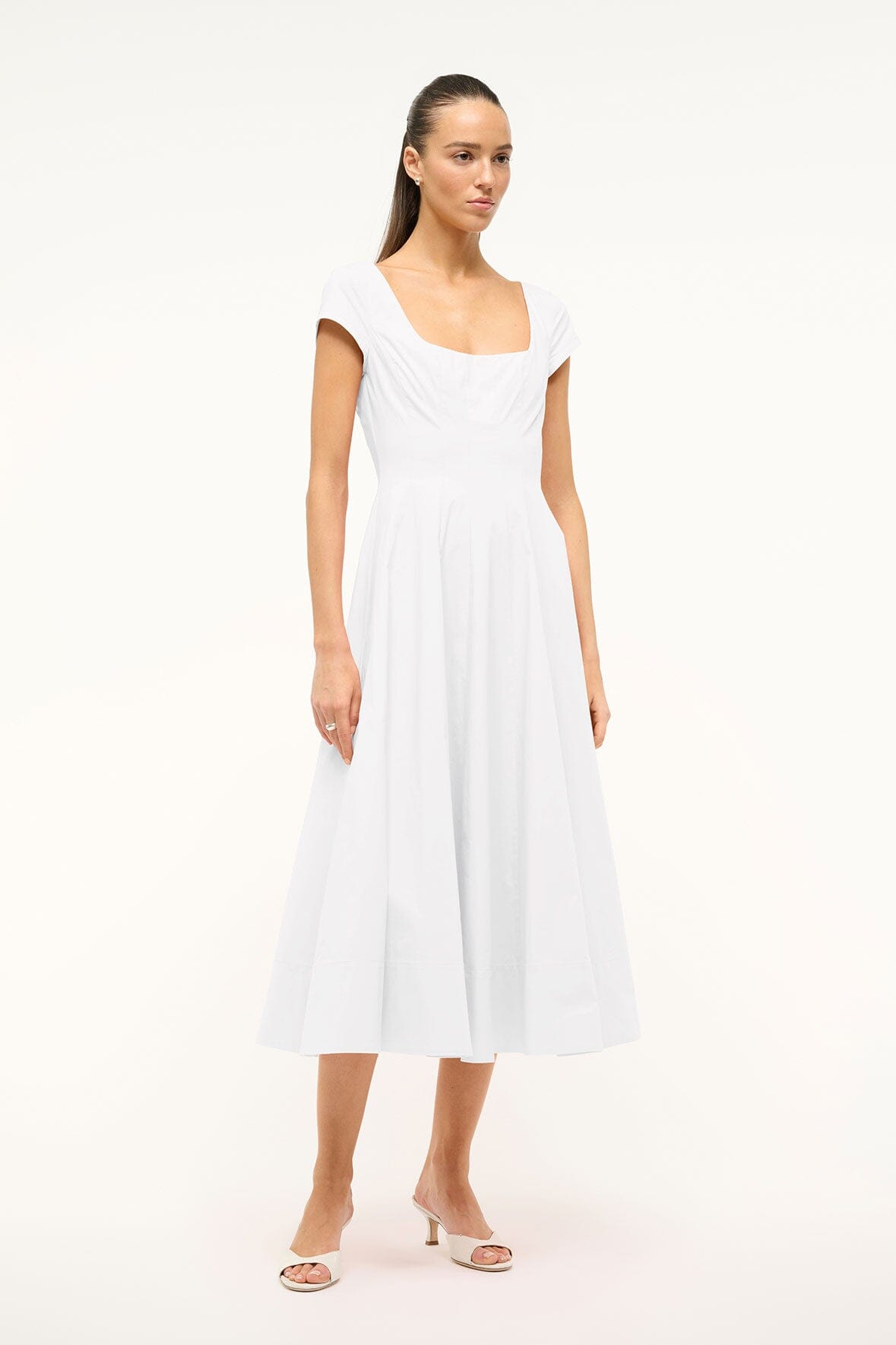 STAUD, Short Sleeve Wells Dress in White, Size 14 STAUD, Short Sleeve Wells Dress in White, Size 14