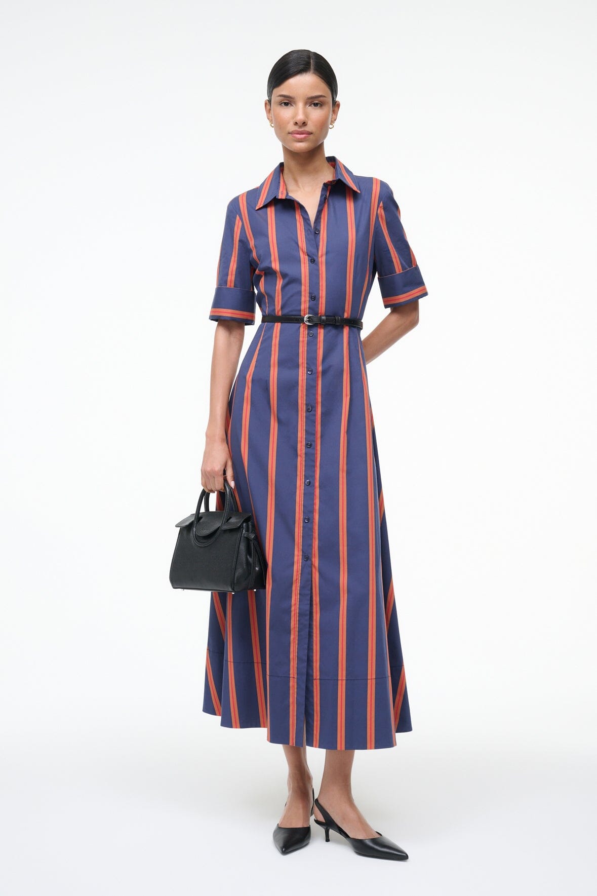 Image JOAN DRESS | RAILROAD STRIPE 1 of 6 and Clicking this image will trigger a zoom pop-up