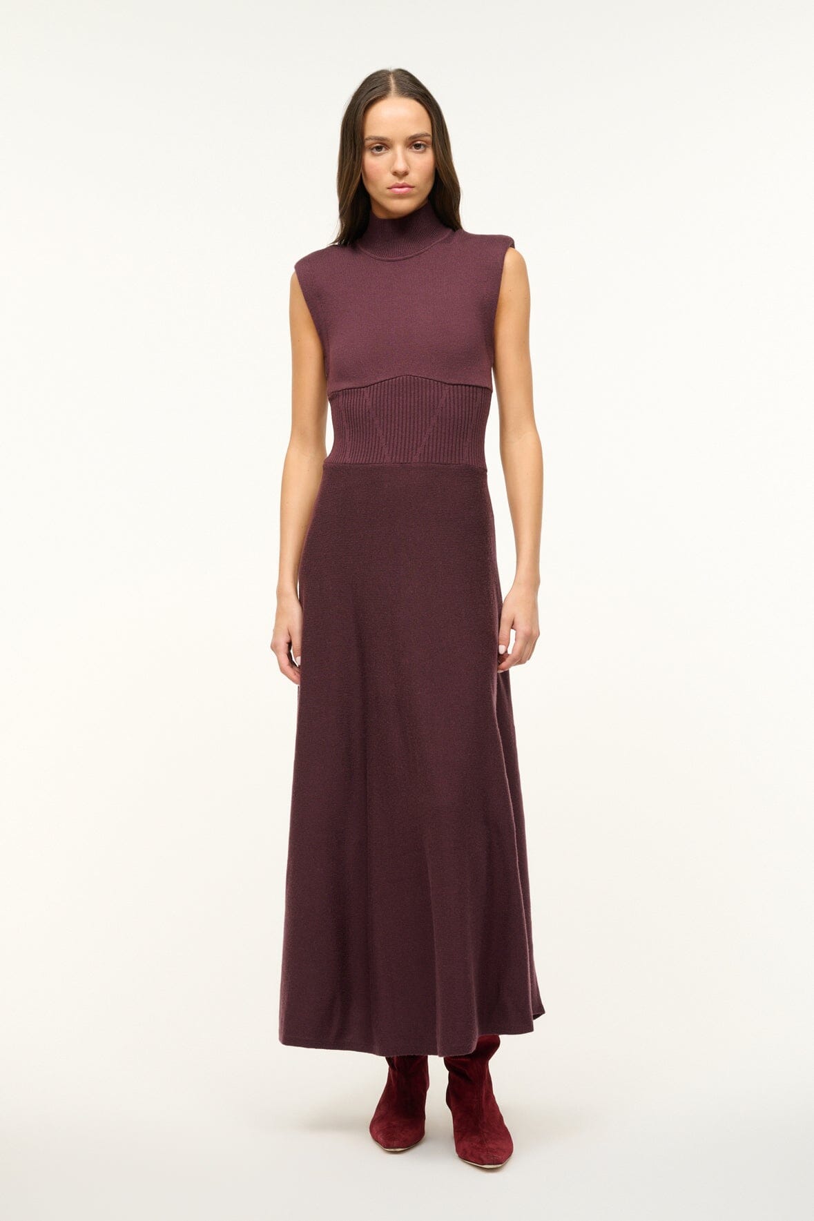 Image LAFAYETTE DRESS | MERLOT 1 of 6 and Clicking this image will trigger a zoom pop-up