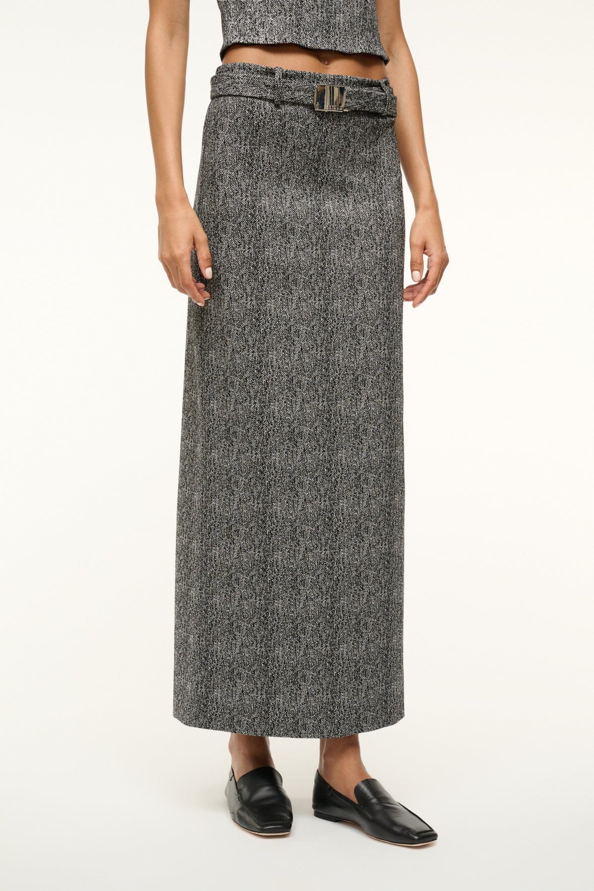 Image MURRAY SKIRT | TEXTURED HERRINGBONE 2 of 5 and Clicking this image will trigger a zoom pop-up