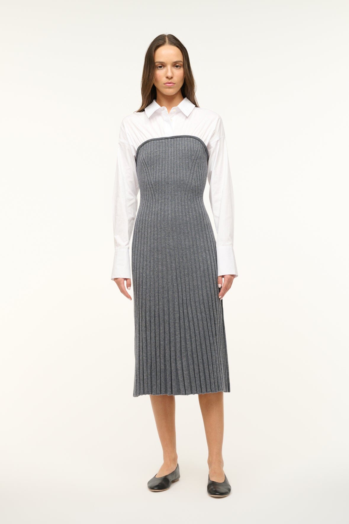 Image O'KEEFE DRESS | CHARCOAL WHITE 1 of 5 and Clicking this image will trigger a zoom pop-up