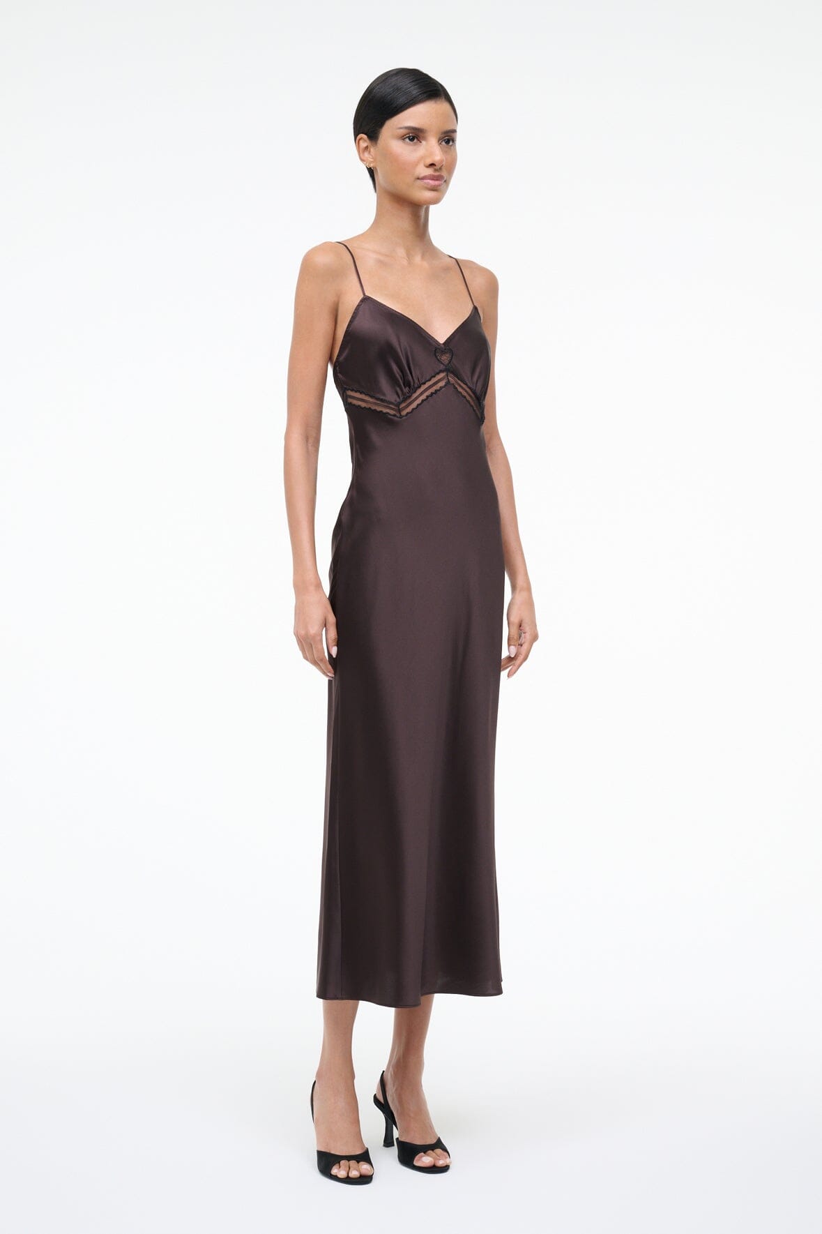 Staud Women's Terra Heart Silk Slip Dress - Brown - Size XS Staud Women's Terra Heart Silk Slip Dress - Brown - Size XS