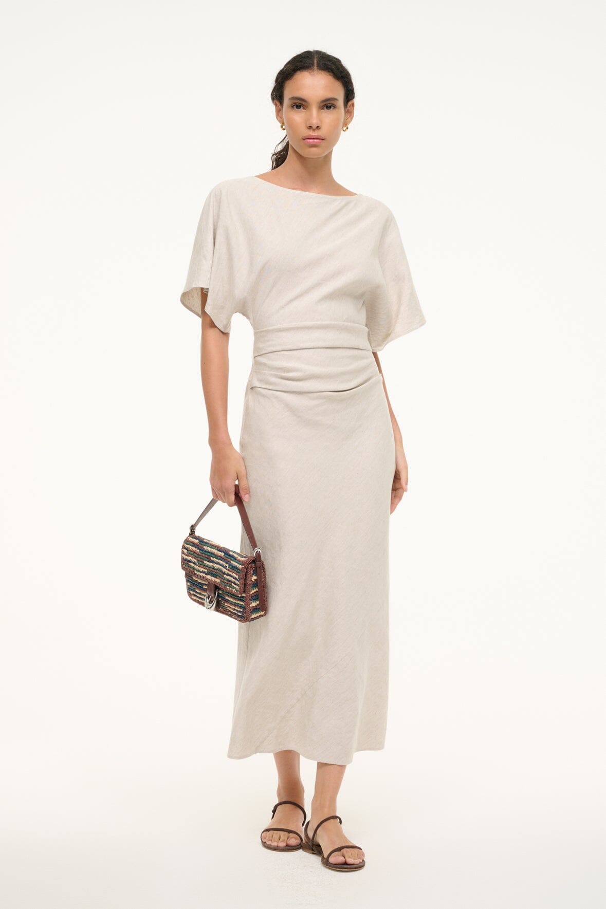 Image AMELIE LINEN MIDI DRESS | NATURAL 1 of 6 and Clicking this image will trigger a zoom pop-up