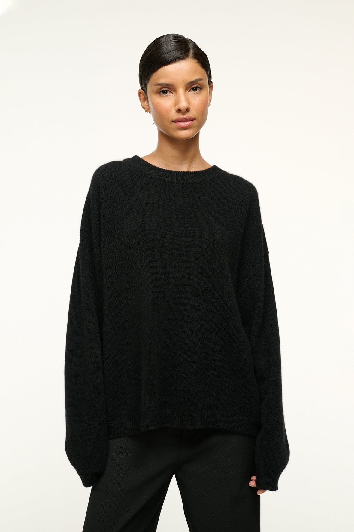 Image SERRANO CASHMERE RELAXED CREW | BLACK 1 of 6 and Clicking this image will trigger a zoom pop-up