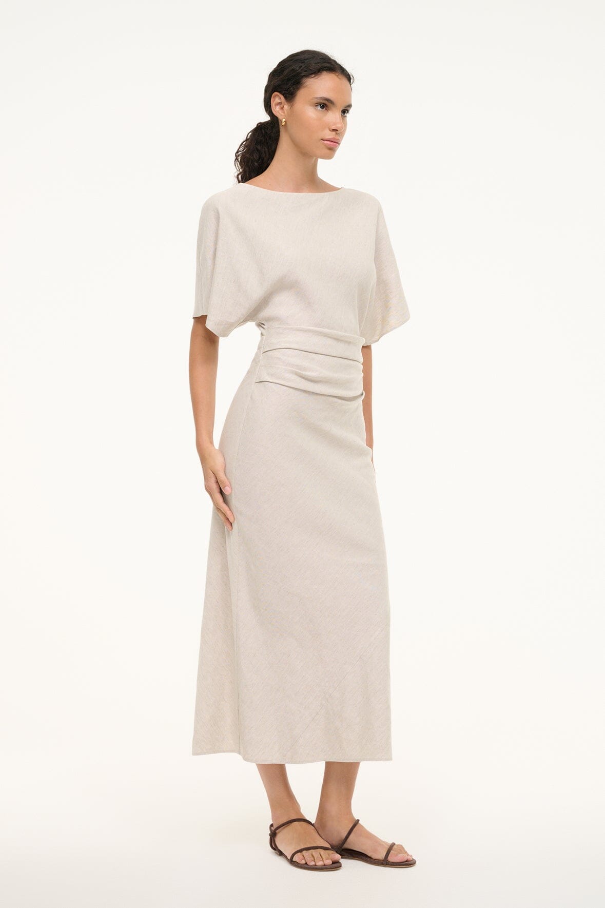 Image AMELIE LINEN MIDI DRESS | NATURAL 2 of 6 and Clicking this image will trigger a zoom pop-up