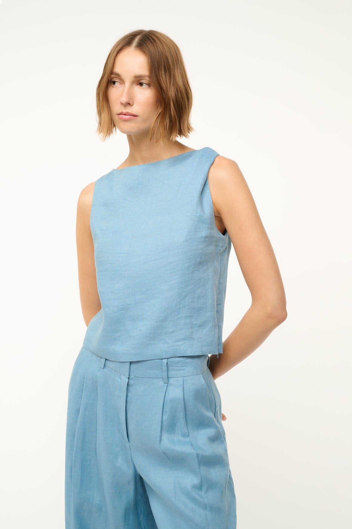 Image BOA LINEN TOP | SLATE BLUE 1 of 6 and Clicking this image will trigger a zoom pop-up