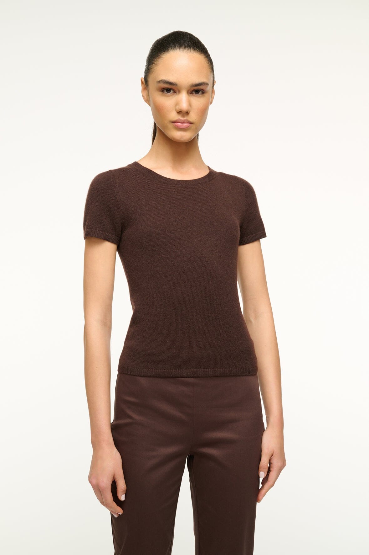 Image EASY CASHMERE TEE | DARK CHOCOLATE 1 of 4 and Clicking this image will trigger a zoom pop-up