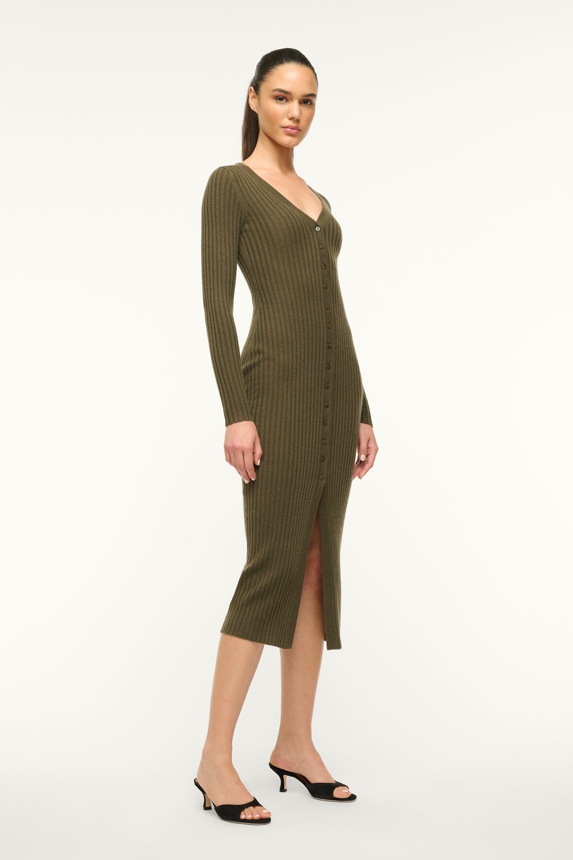 Image SHOKO CASHMERE SWEATER | DARK OLIVE 3 of 5 and Clicking this image will trigger a zoom pop-up