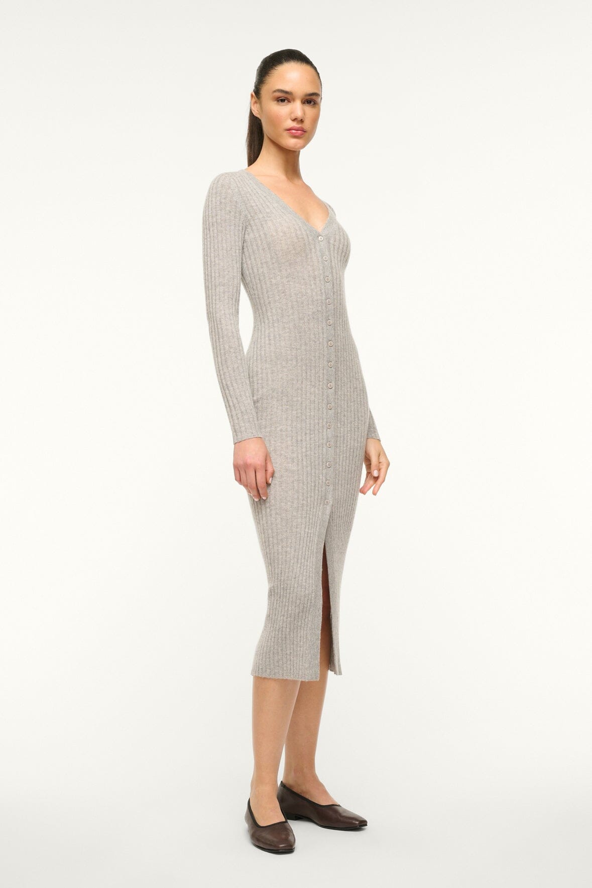 Image SHOKO CASHMERE SWEATER | HEATHER GREY 3 of 5 and Clicking this image will trigger a zoom pop-up