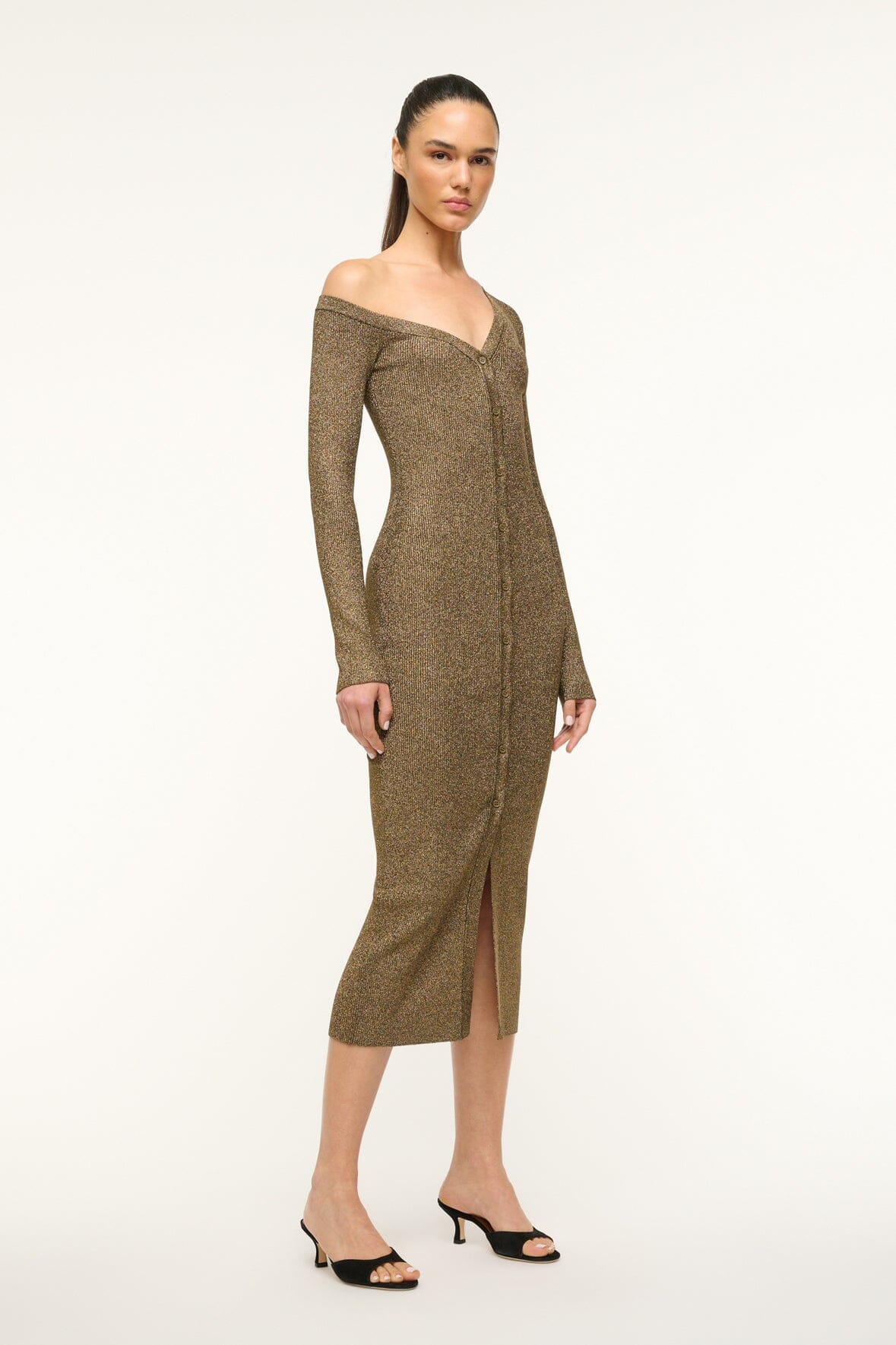 Image CRAFTSMAN SWEATER DRESS | METALLIC GOLD 3 of 5 and Clicking this image will trigger a zoom pop-up