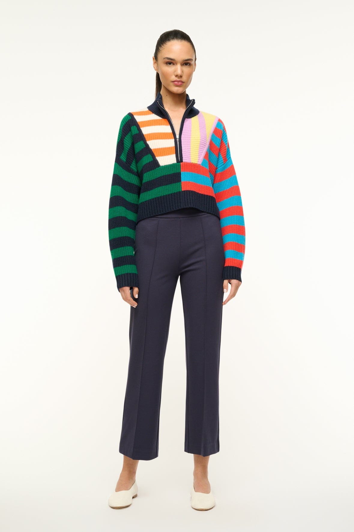 Image CASHMERE CROPPED HAMPTON SWEATER | CABANA STRIPE MULTI 2 of 4 and Clicking this image will trigger a zoom pop-up