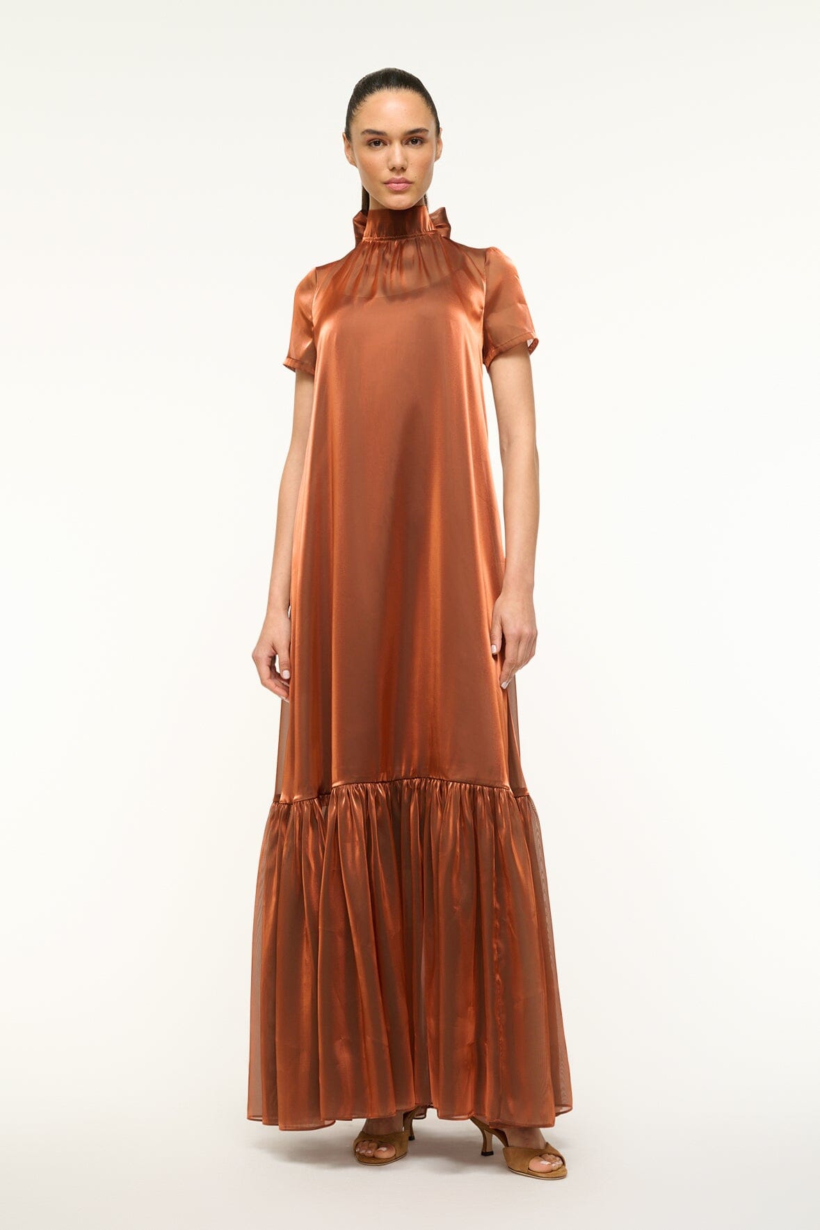 Image CALLUNA DRESS | IRIDESCENT CACAO 1 of 4 and Clicking this image will trigger a zoom pop-up