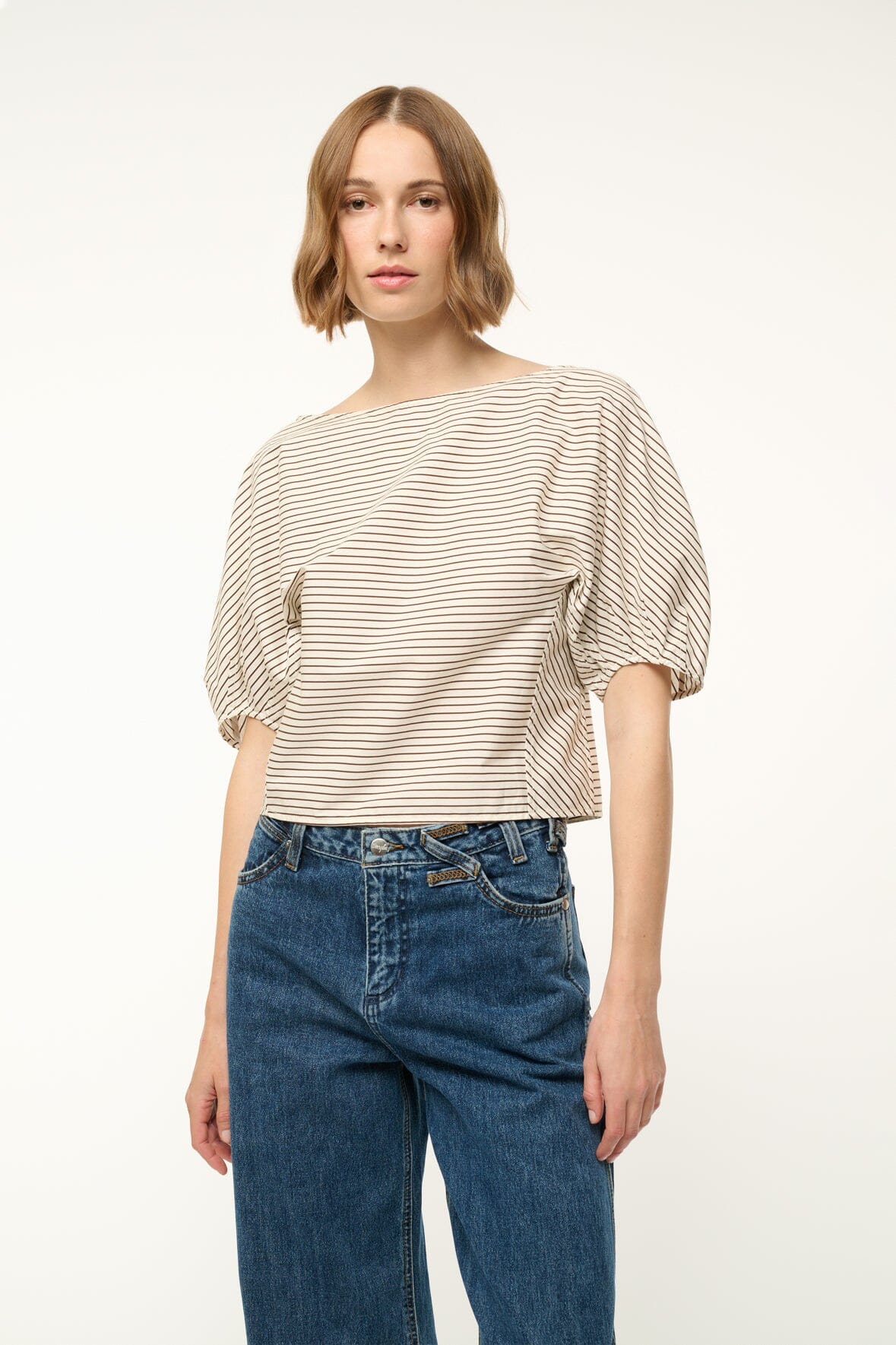 Image DIDI TOP | IVORY DARK OAK MICRO STRIPE 1 of 6 and Clicking this image will trigger a zoom pop-up