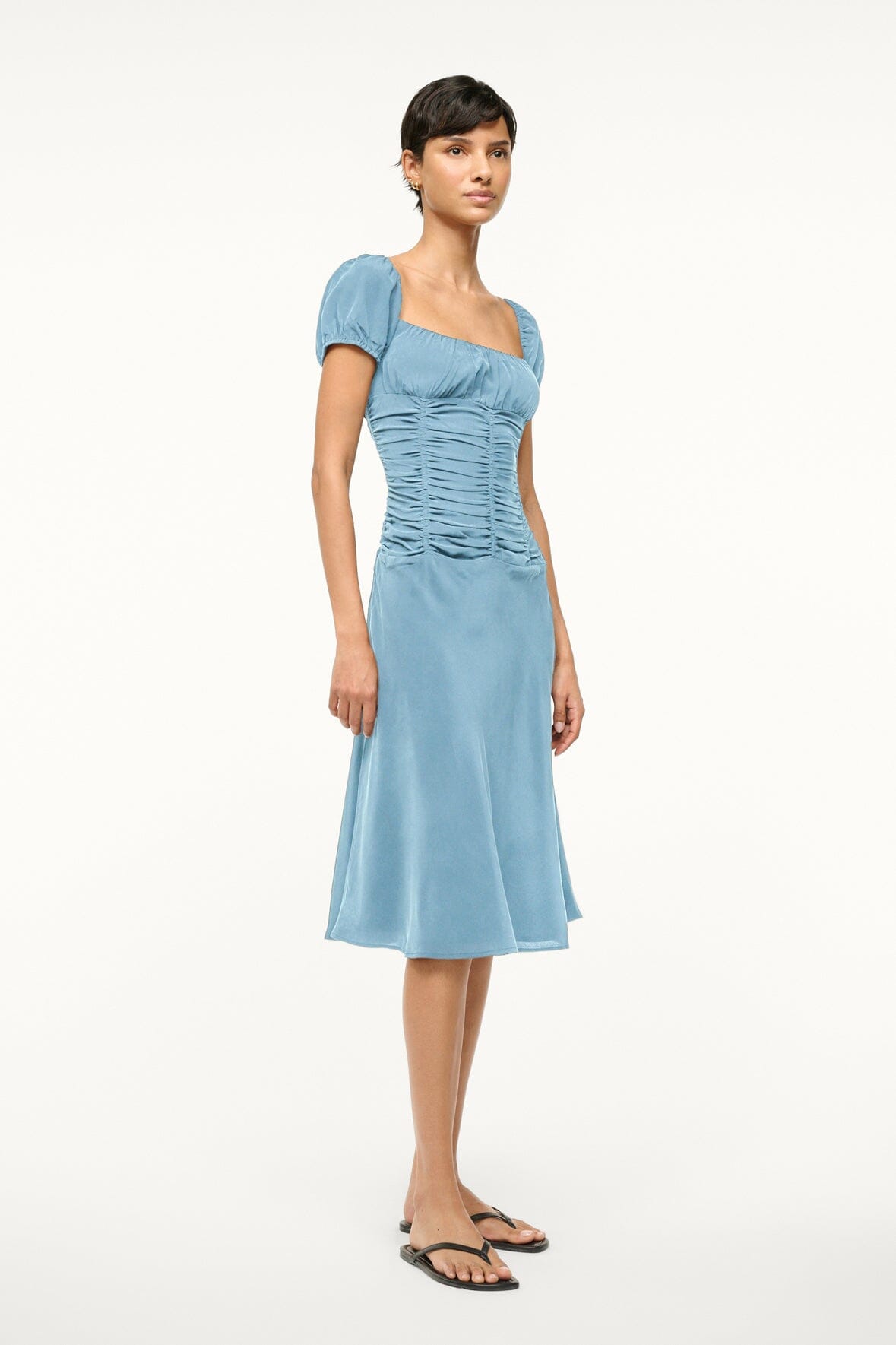 Image ELBA SILK DRESS | SLATE BLUE 2 of 5 and Clicking this image will trigger a zoom pop-up