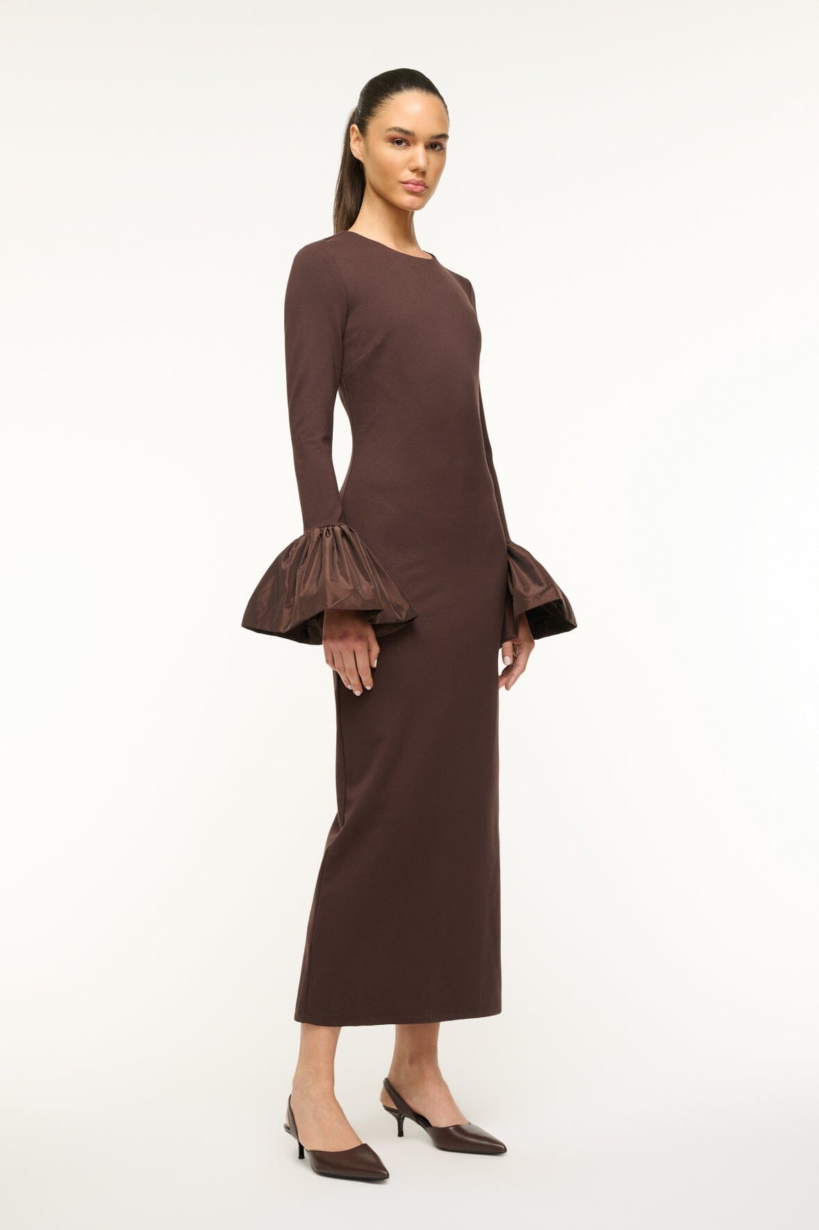 Image HAWTHORNE MAXI DRESS | DARK CHOCOLATE 2 of 5 and Clicking this image will trigger a zoom pop-up