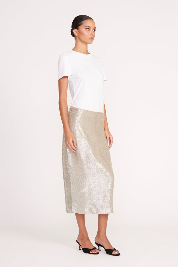 Ingrid Mini Skirt - Sequin Skirt in Rainbow Silver