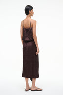 MAI textured midi skirt, dark maroon with asymmetrical draped panels