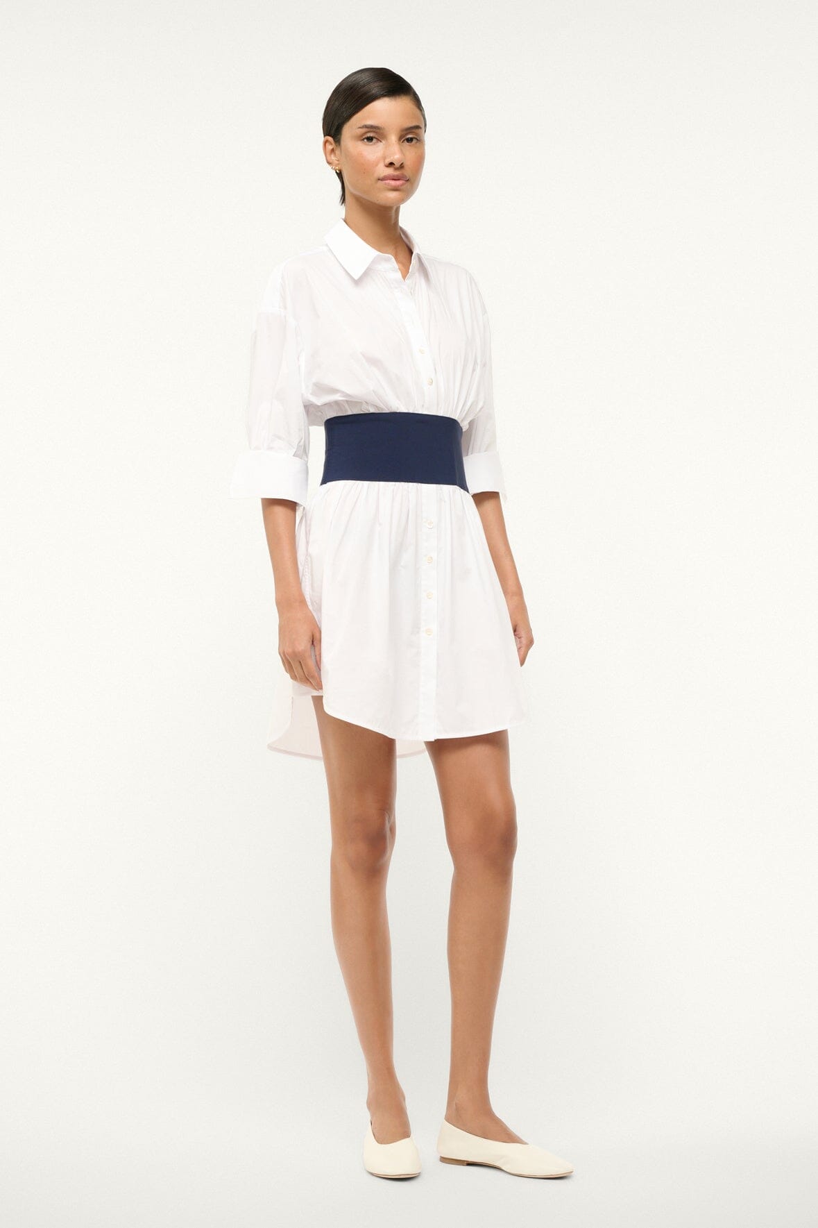 Image MICHELLE DRESS | WHITE NAVY 2 of 5 and Clicking this image will trigger a zoom pop-up