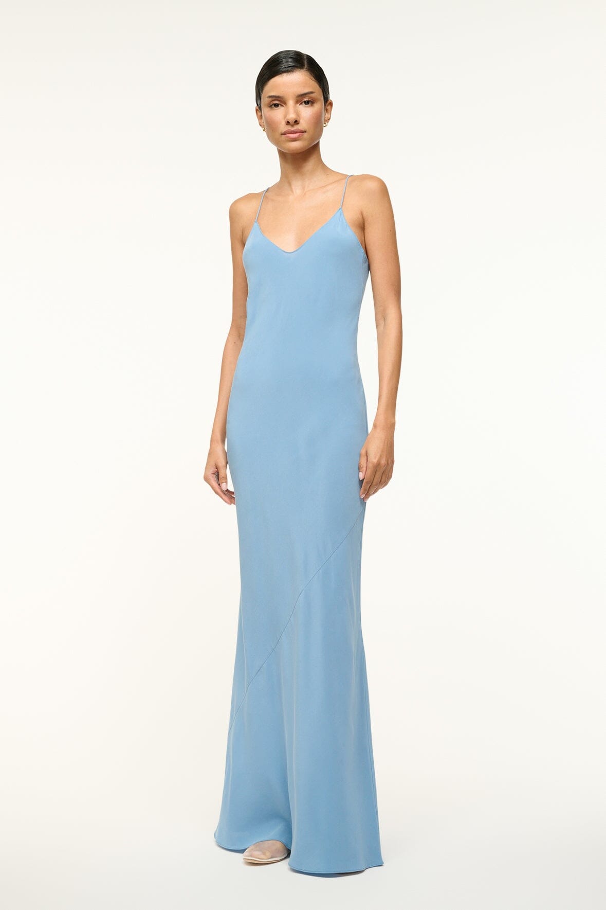 Image MILNER SILK SLIP DRESS | SLATE BLUE 4 of 6 and Clicking this image will trigger a zoom pop-up