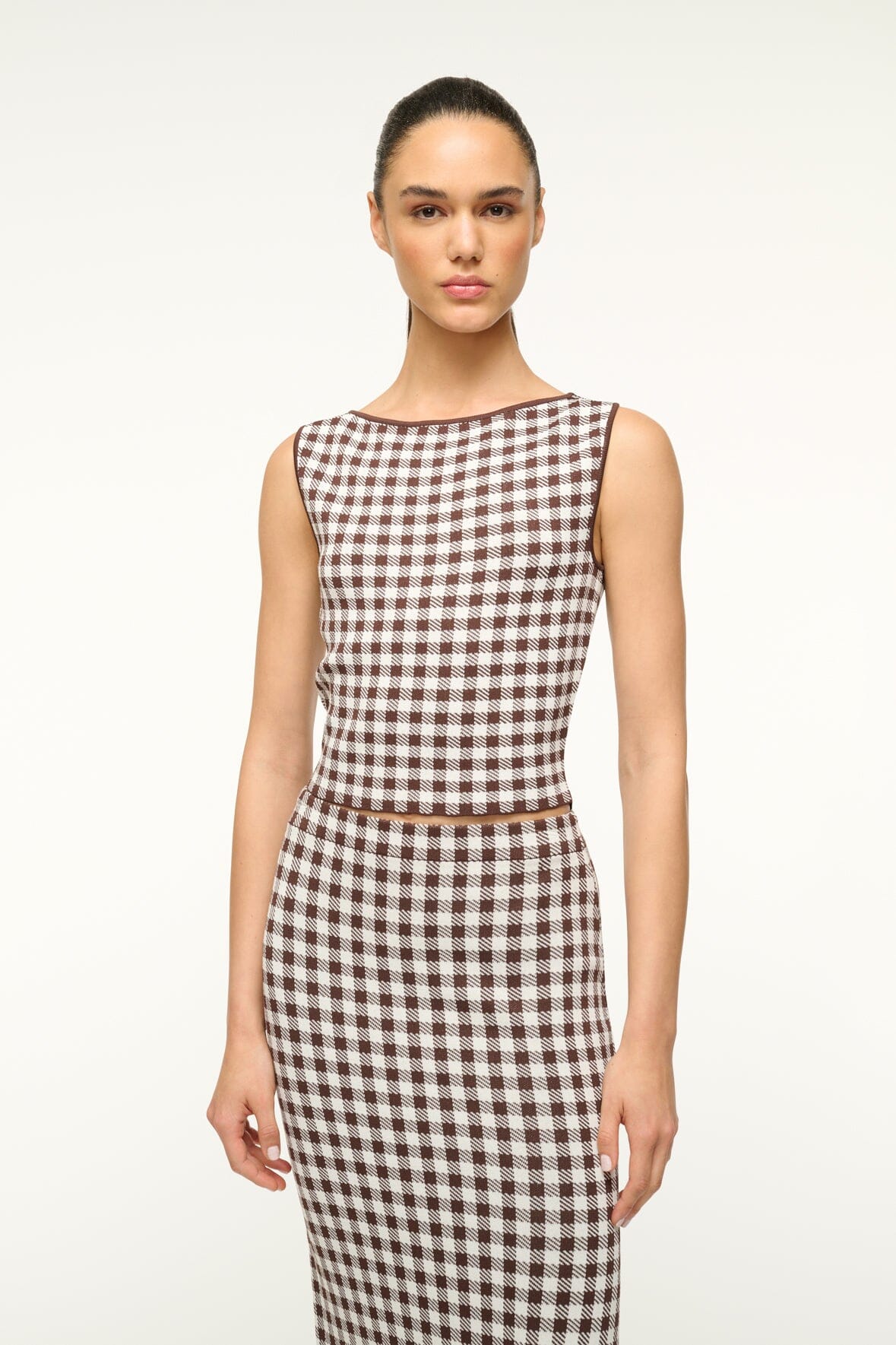 Image MONTGOMERY TOP | DARK CHOCOLATE GINGHAM 1 of 5 and Clicking this image will trigger a zoom pop-up