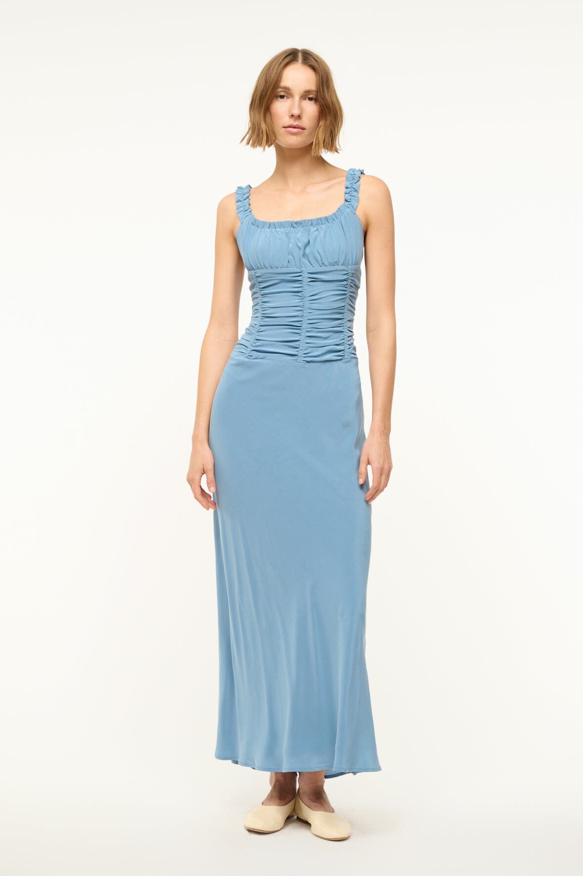 Image NIC SILK MAXI DRESS | SLATE BLUE 1 of 6 and Clicking this image will trigger a zoom pop-up