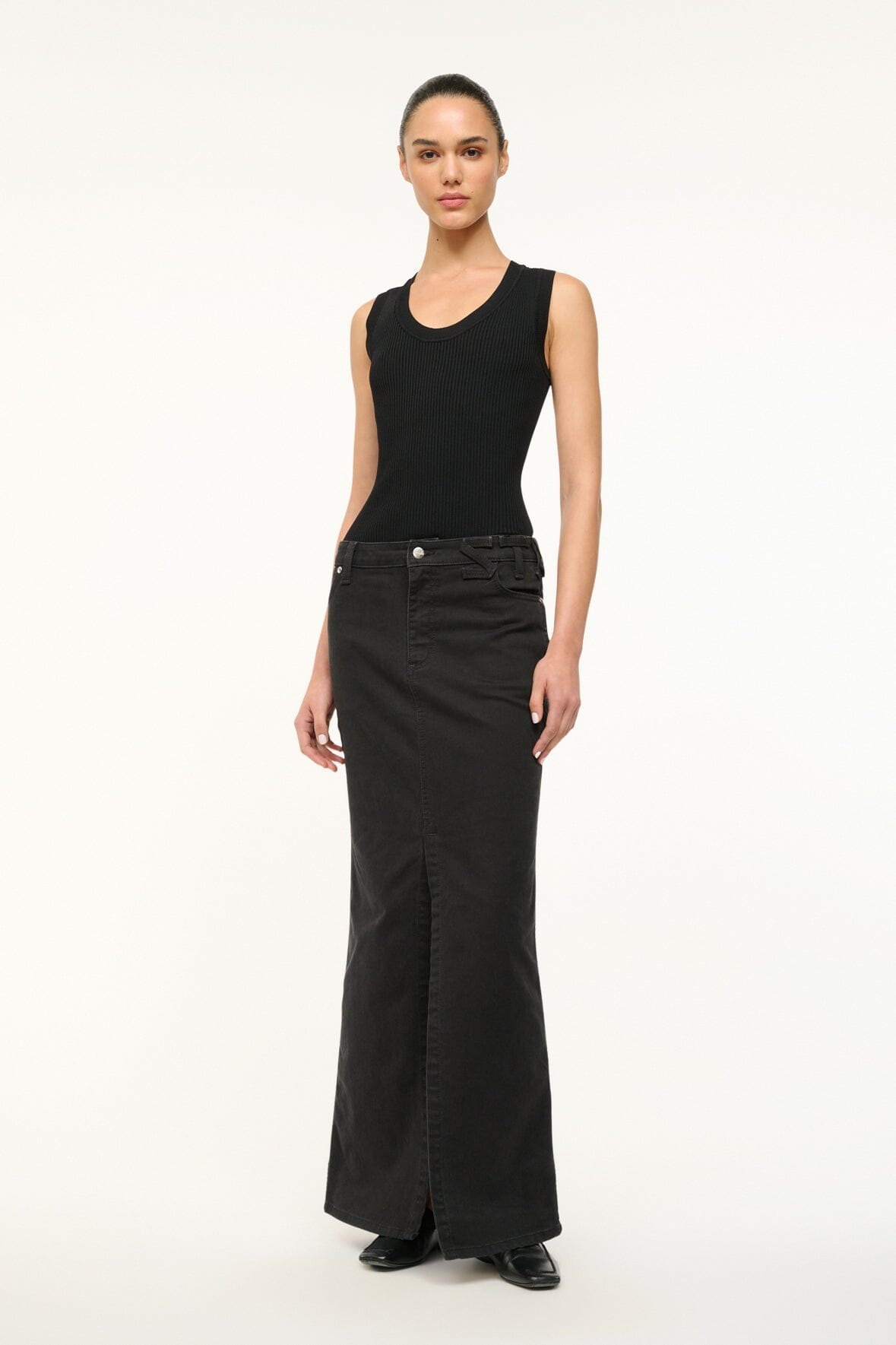 Image STAUD + WRANGLER THE MAXI SKIRT | BLACK 2 of 5 and Clicking this image will trigger a zoom pop-up