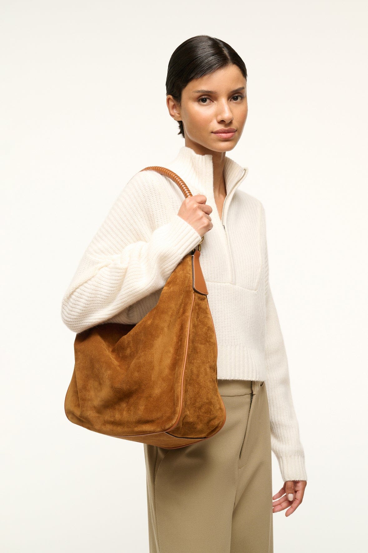 Image PERRY BAG | TAN SUEDE 4 of 7 and Clicking this image will trigger a zoom pop-up