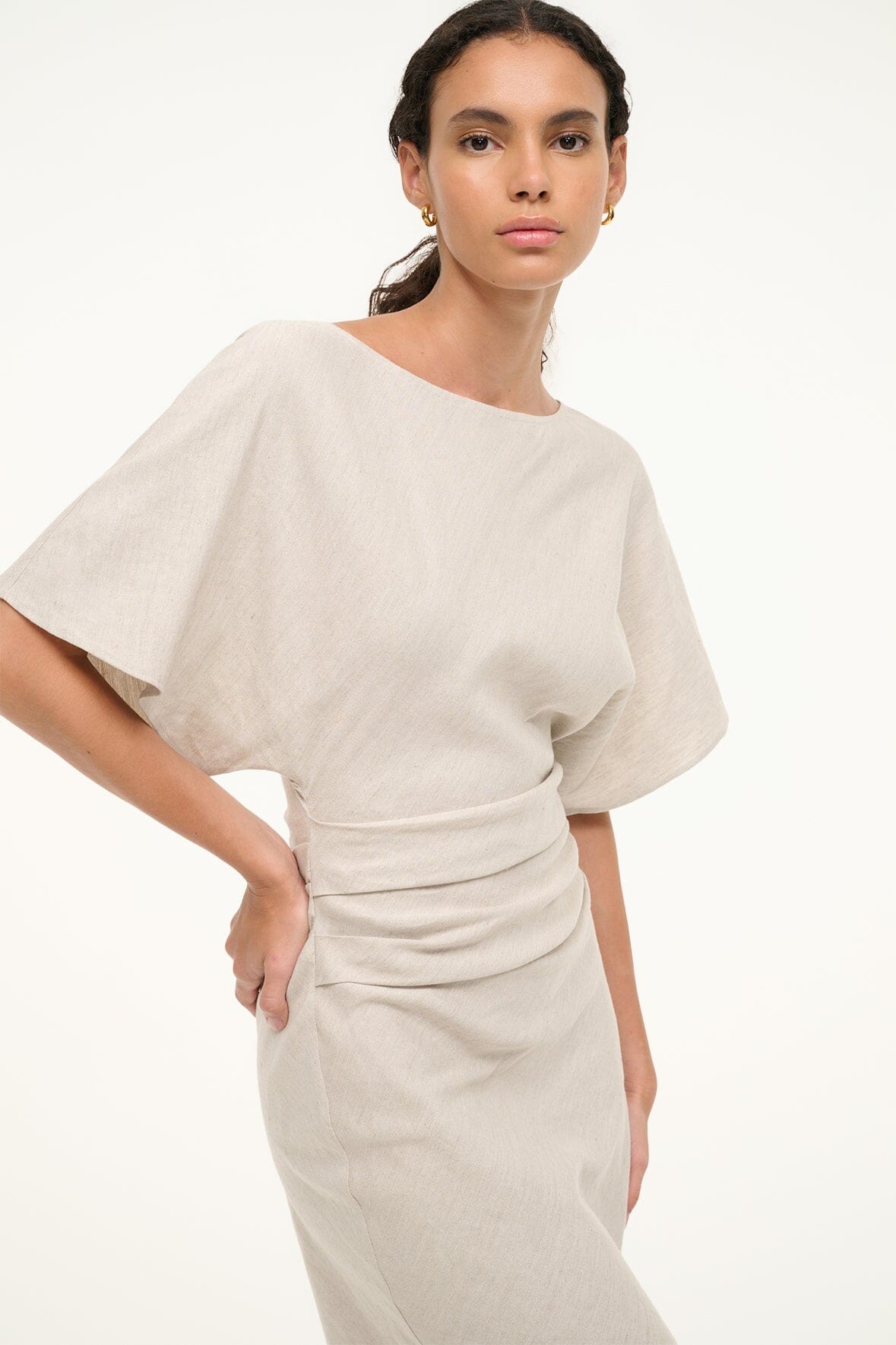 Image AMELIE LINEN MIDI DRESS | NATURAL 4 of 6 and Clicking this image will trigger a zoom pop-up