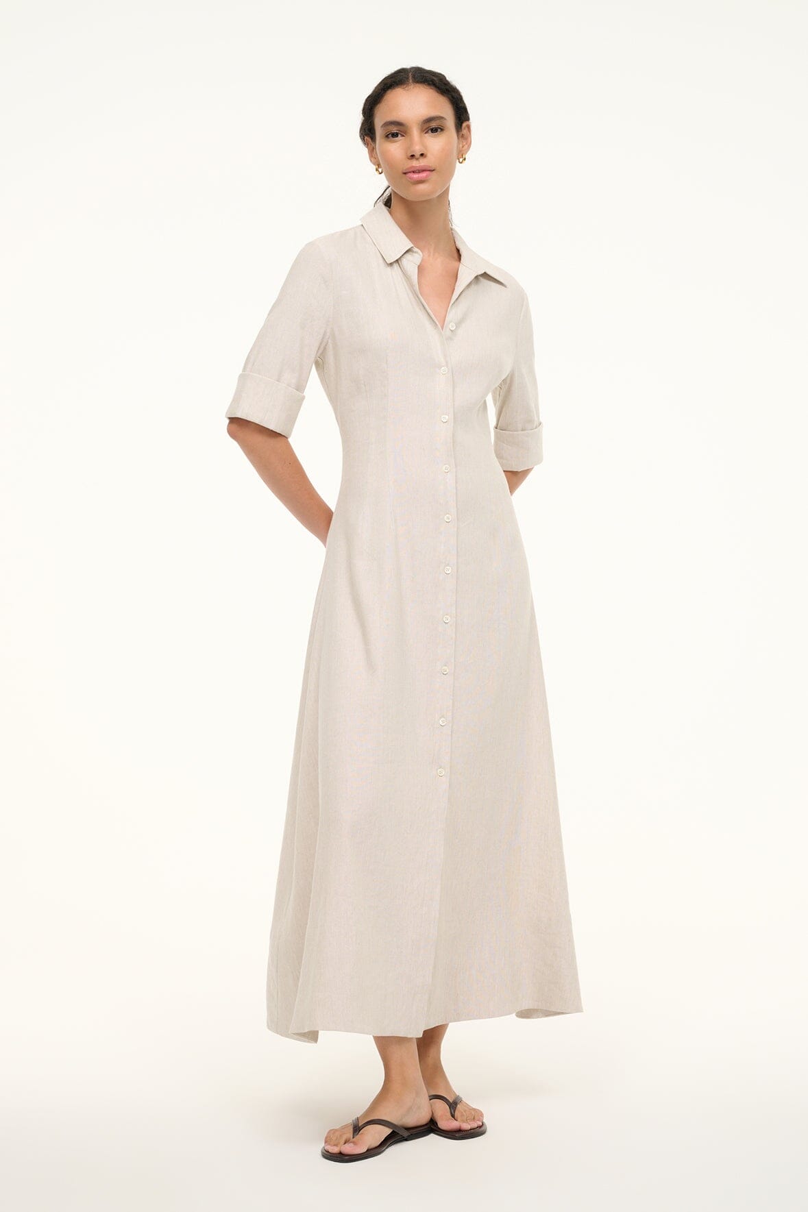 Image JOAN LINEN DRESS | NATURAL 1 of 7 and Clicking this image will trigger a zoom pop-up