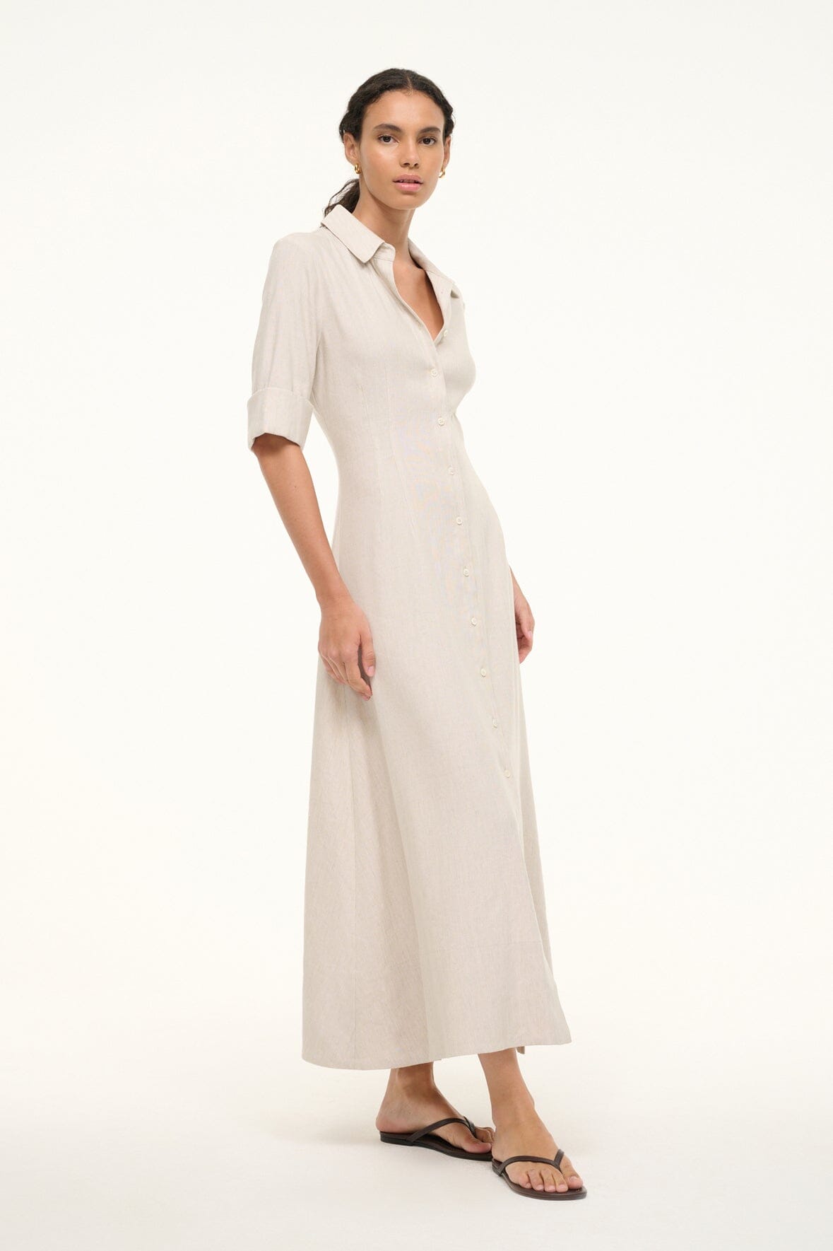 Image JOAN LINEN DRESS | NATURAL 2 of 7 and Clicking this image will trigger a zoom pop-up