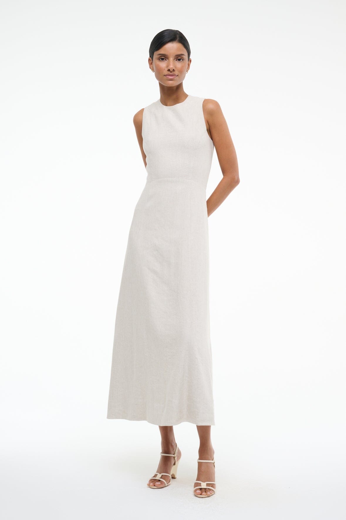 STAUD, Martine Linen Dress in Natural, Size 14 STAUD, Martine Linen Dress in Natural, Size 14