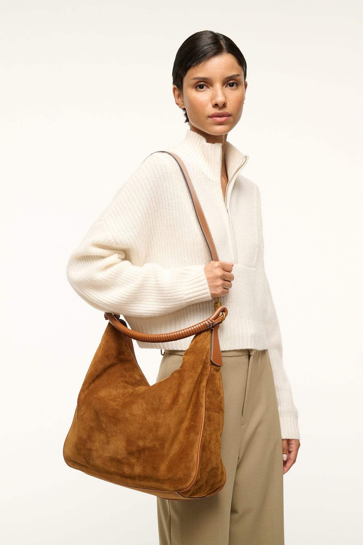 Image PERRY BAG | TAN SUEDE 2 of 7 and Clicking this image will trigger a zoom pop-up