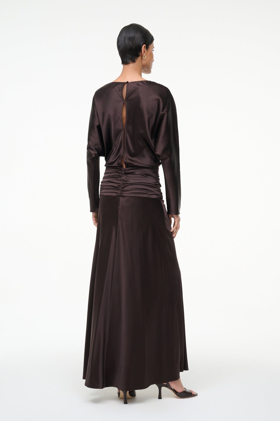 treesha silk dress Treesha Womens Large Emerald 100% Silk Brocade Long Sleeve Midi Sleep Dress