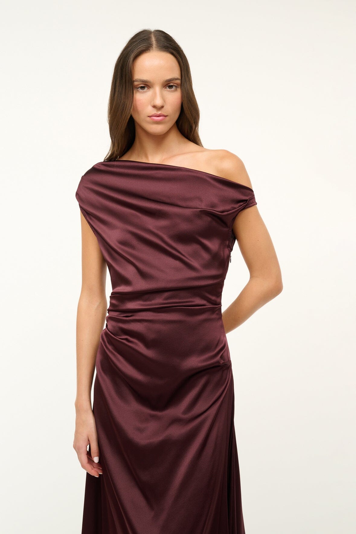 Image PHARE SILK DRESS | MERLOT 2 of 5 and Clicking this image will trigger a zoom pop-up