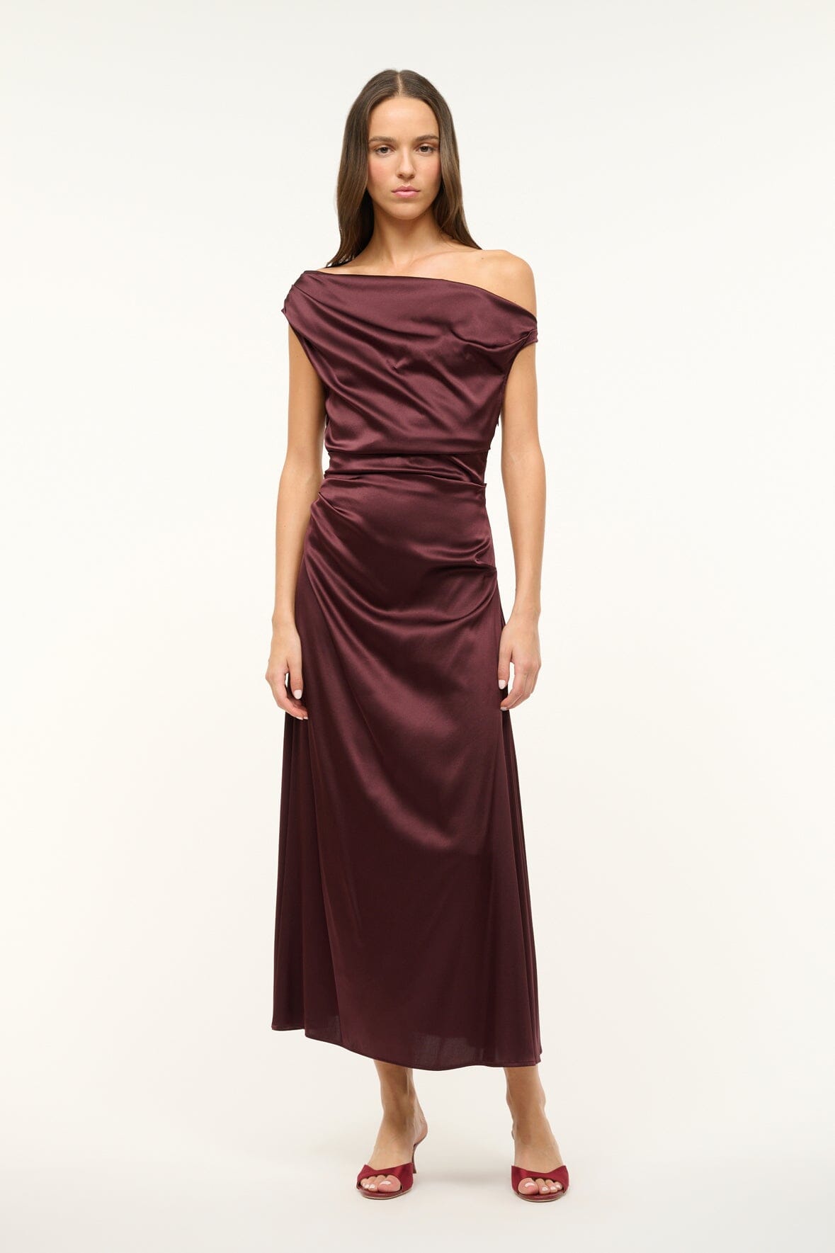 Image PHARE SILK DRESS | MERLOT 1 of 5 and Clicking this image will trigger a zoom pop-up