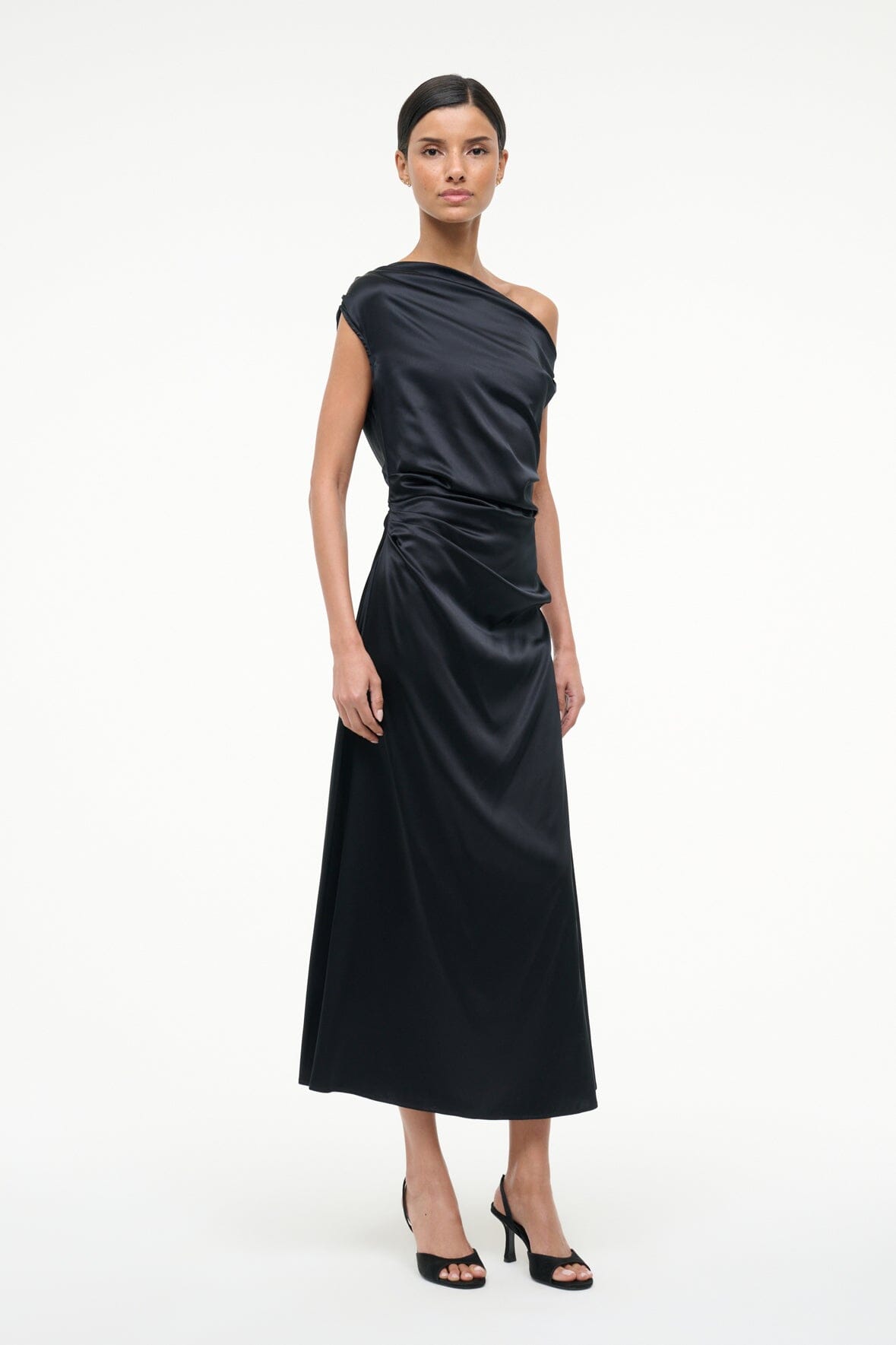 staud phare one shoulder dress STAUD, Mini Phare Silk Dress in Black, Size 6