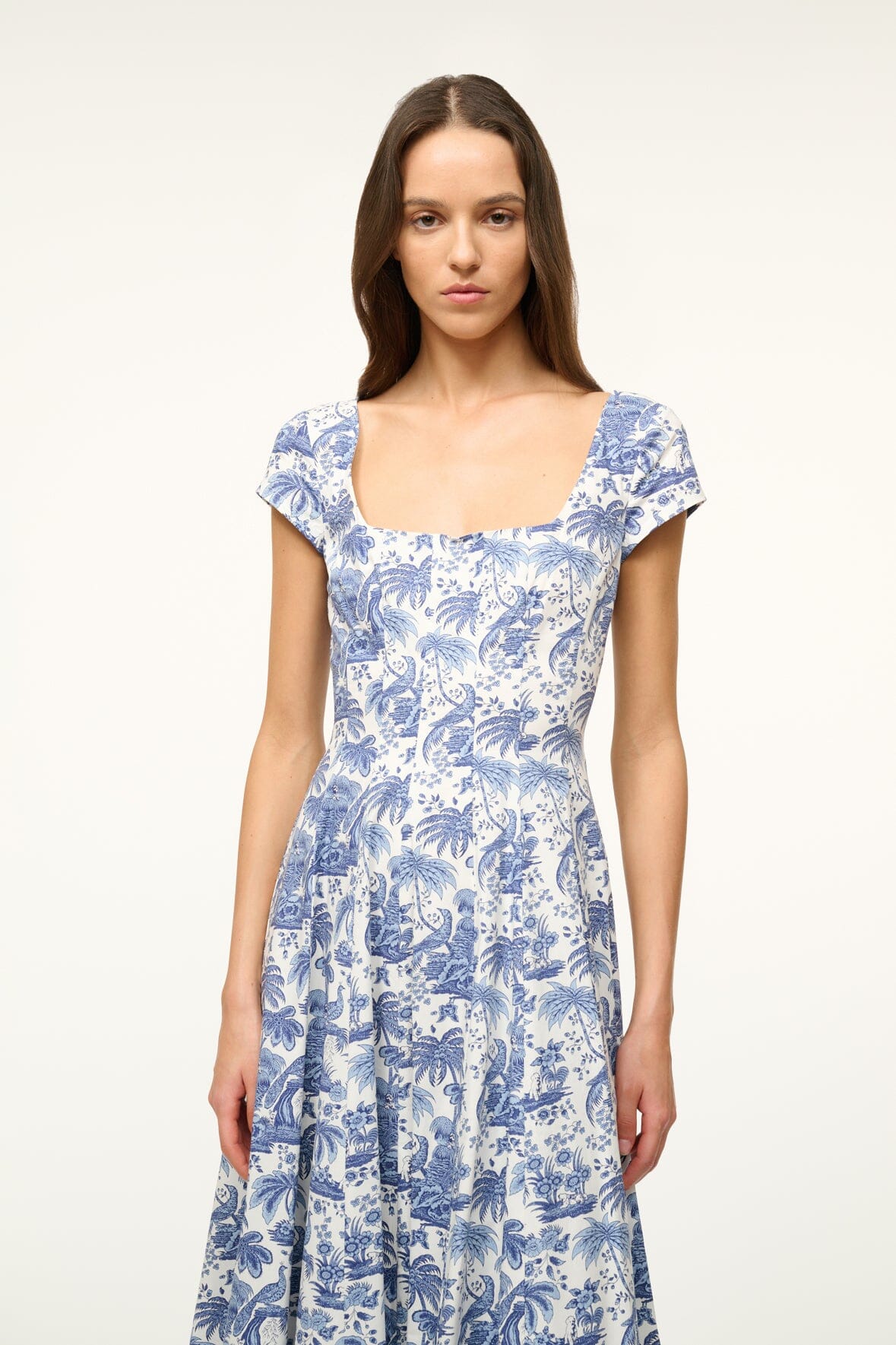 Staud Short Sleeve Wells Dress Blue Toile