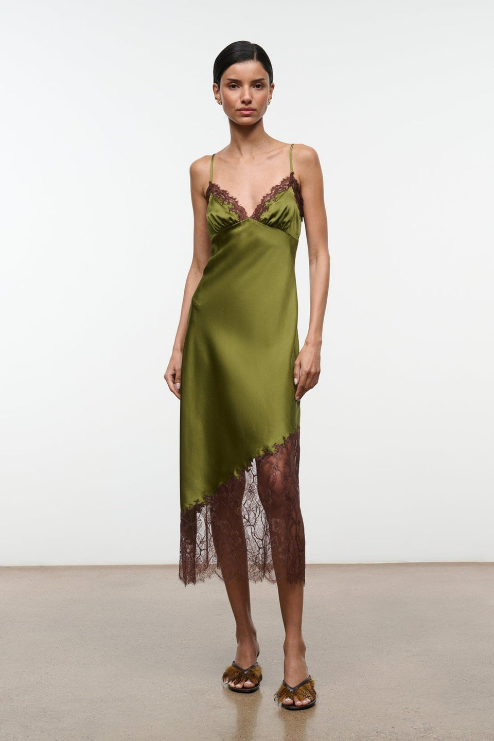 Staud Lara Silk Dress in Pear