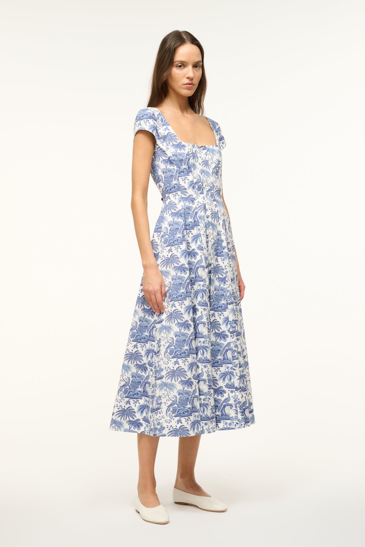 spring blue dress Staud Short Sleeve Wells Dress Blue Toile