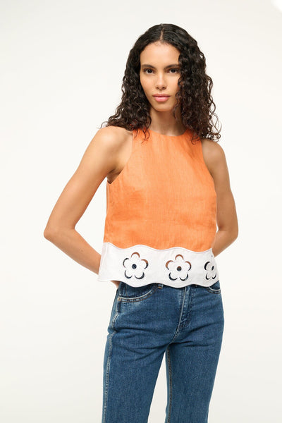 STAUD MIKA LINEN TOP APRICOT WHITE