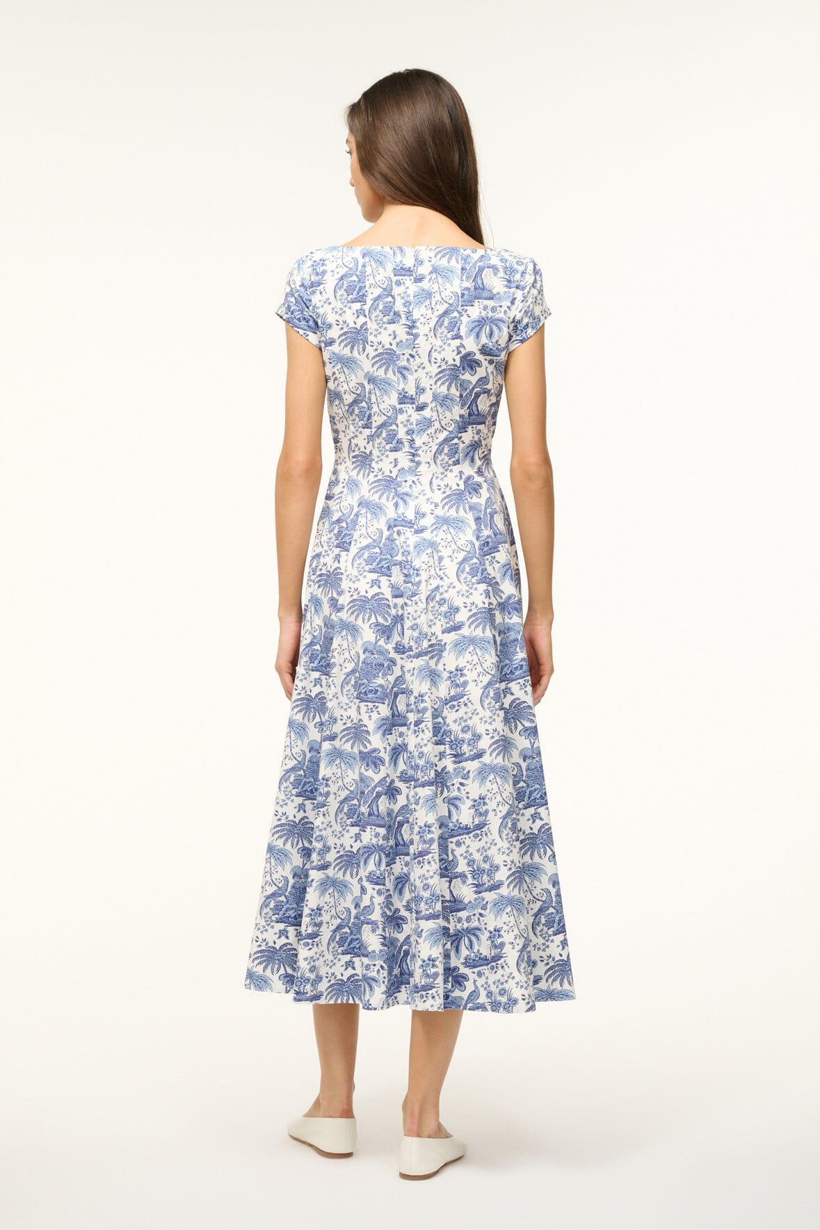 Staud Short Sleeve Wells Dress Blue Toile Staud Short Sleeve Wells Dress Blue Toile