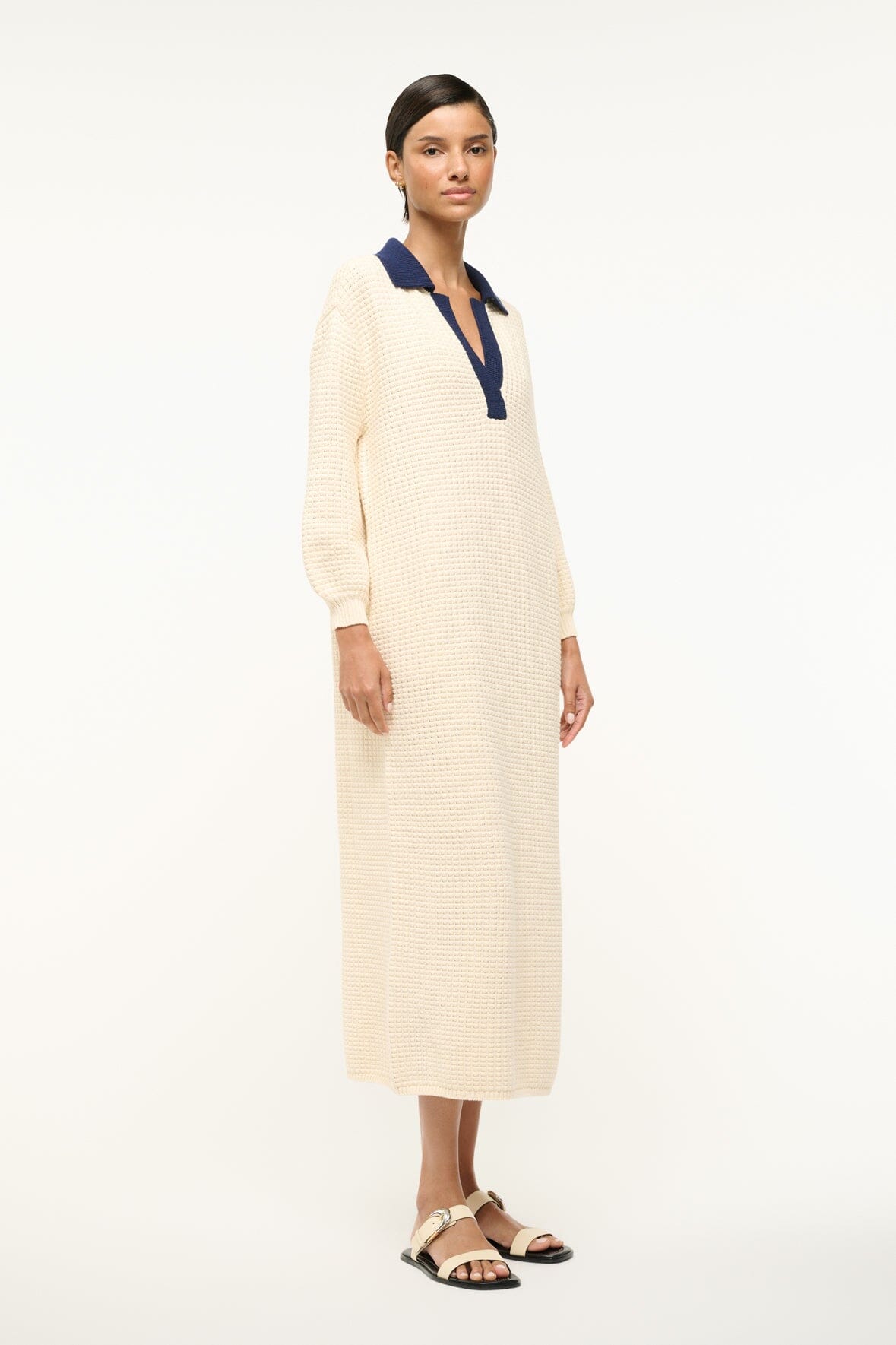 Image ALTEA DRESS | IVORY NAVY 3 of 5 and Clicking this image will trigger a zoom pop-up