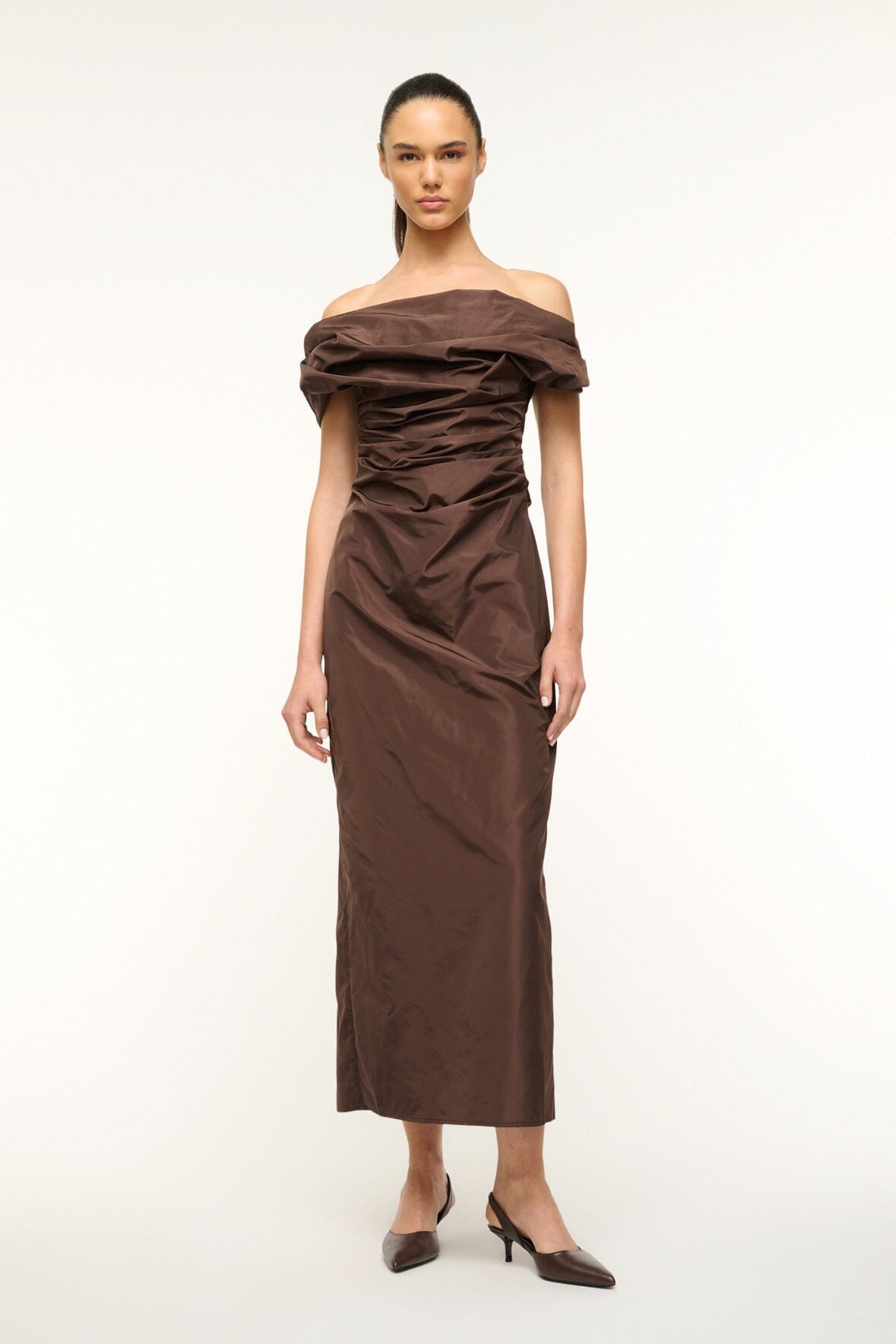 Image ANDREA DRESS | DARK CHOCOLATE 1 of 5 and Clicking this image will trigger a zoom pop-up