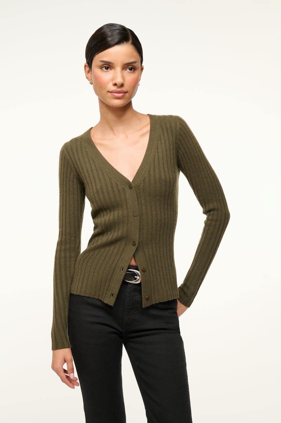 Image CARGO CASHMERE SWEATER | DARK OLIVE 1 of 6 and Clicking this image will trigger a zoom pop-up