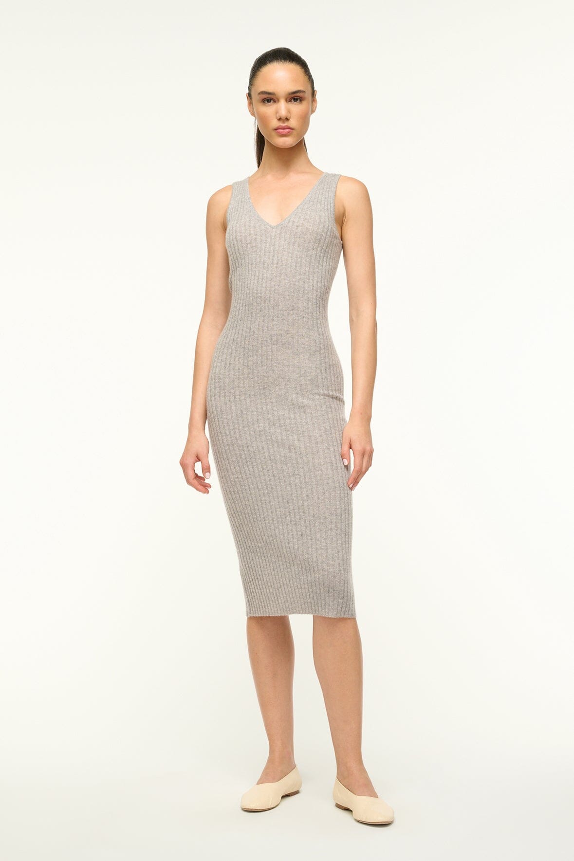 Image DANA CASHMERE DRESS | HEATHER GREY 1 of 5 and Clicking this image will trigger a zoom pop-up