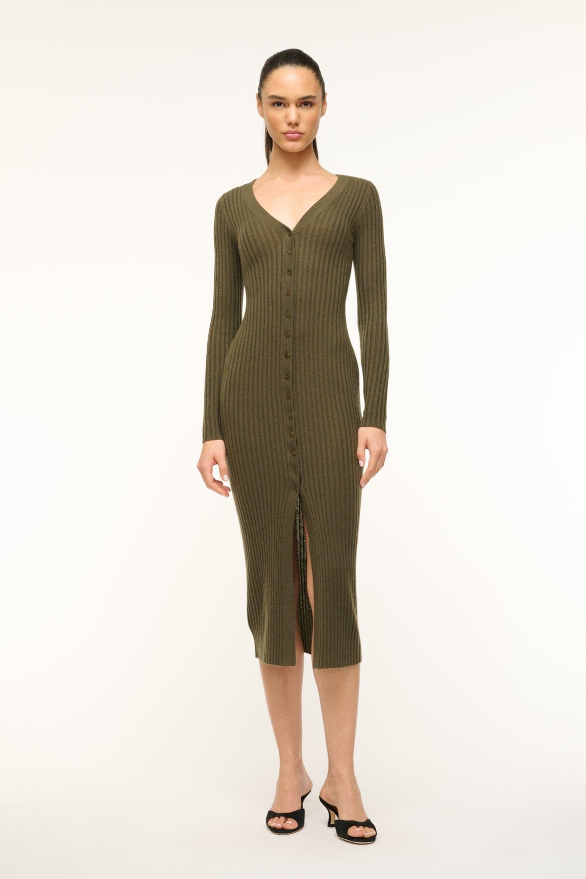 Image SHOKO CASHMERE SWEATER | DARK OLIVE 1 of 5 and Clicking this image will trigger a zoom pop-up