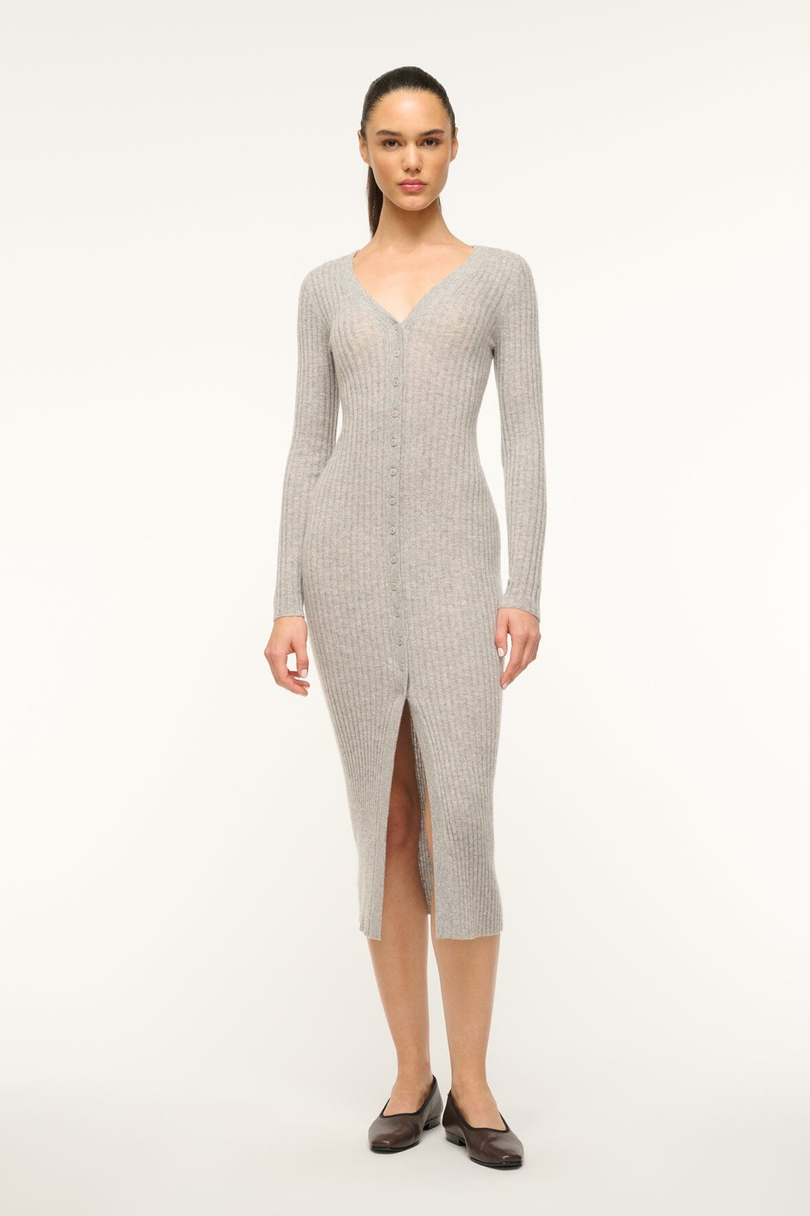 Image SHOKO CASHMERE SWEATER | HEATHER GREY 1 of 5 and Clicking this image will trigger a zoom pop-up