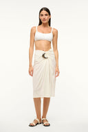 Cream draped wrap midi skirt with side knot detail